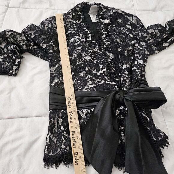 Tadashi Shoji Collection Jacket Wrap 8 Black Lace Overlay Floral Sequin Beaded - Picture 8 of 9